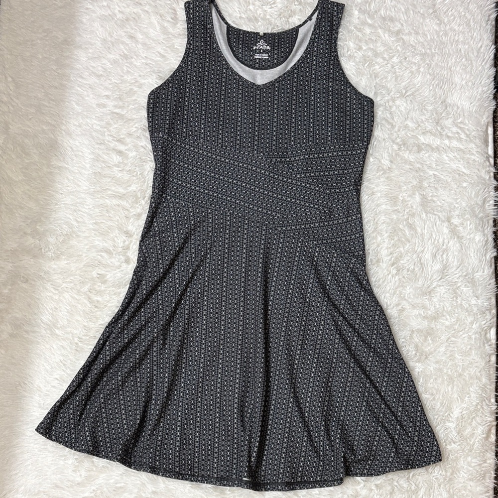 Prana Amelie Sleeveless V-Neck Dress Charcoal Parade Geometric Pattern Size S